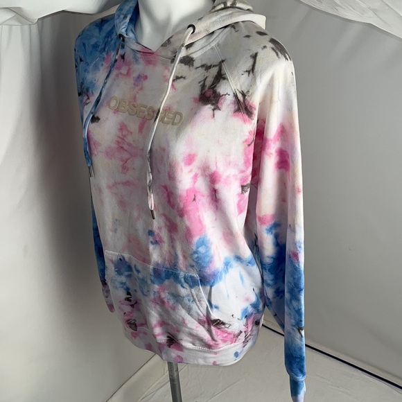 PacSun Tie Dyed Obsessed multicolor front pocket hoodie M - Picture 2 of 8